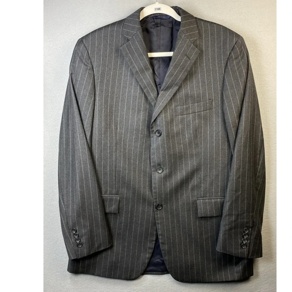 Brooks Brothers 1818 Regent Blazer Mens‎ 41 R Gray Pinstripe Wool Italy Ethomas